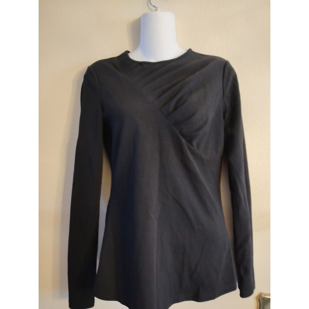 Women's DKNY Gathered Neck Knit Black Blouse Size XS